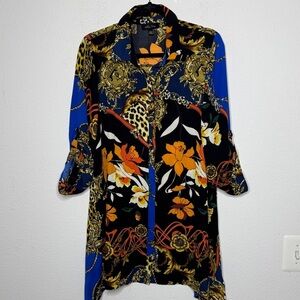 Melissa Paige bohemian dark tropical animal print large blouse